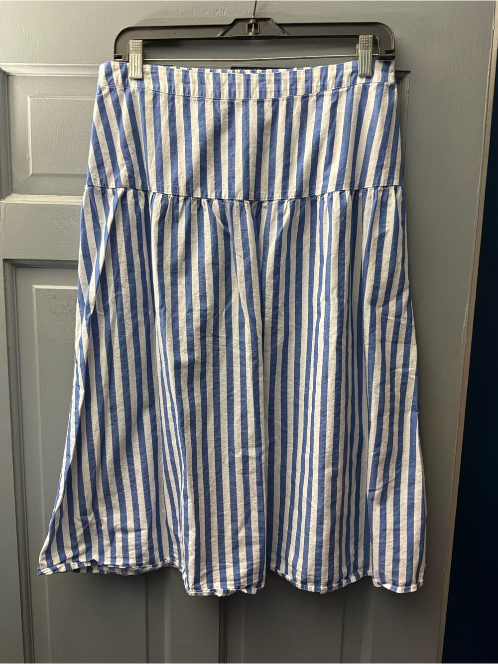 Old Navy Blue and White Vertical Stripe A-Line Midi Skirt